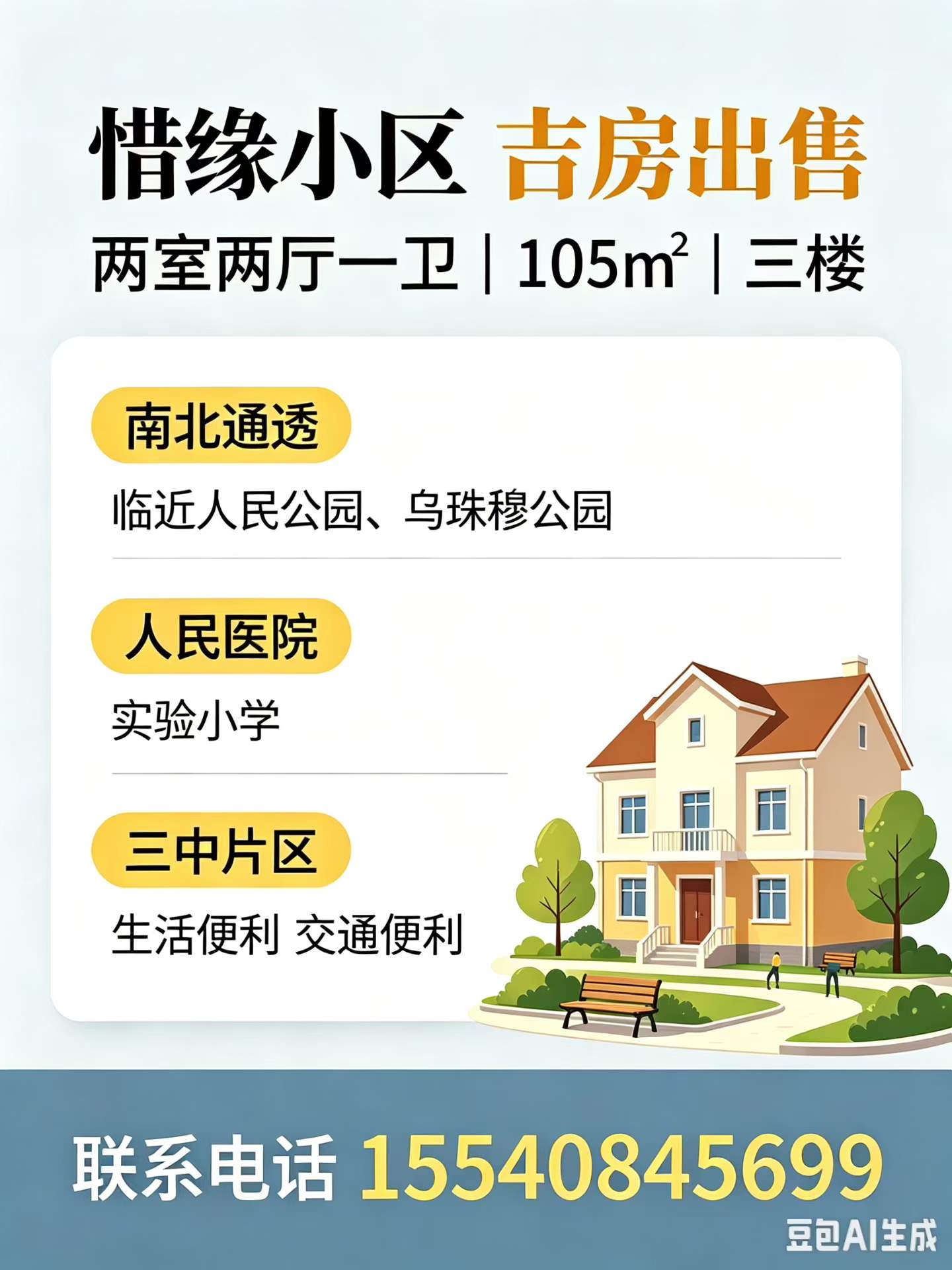 自家吉房诚意出售，惜缘小区，三楼