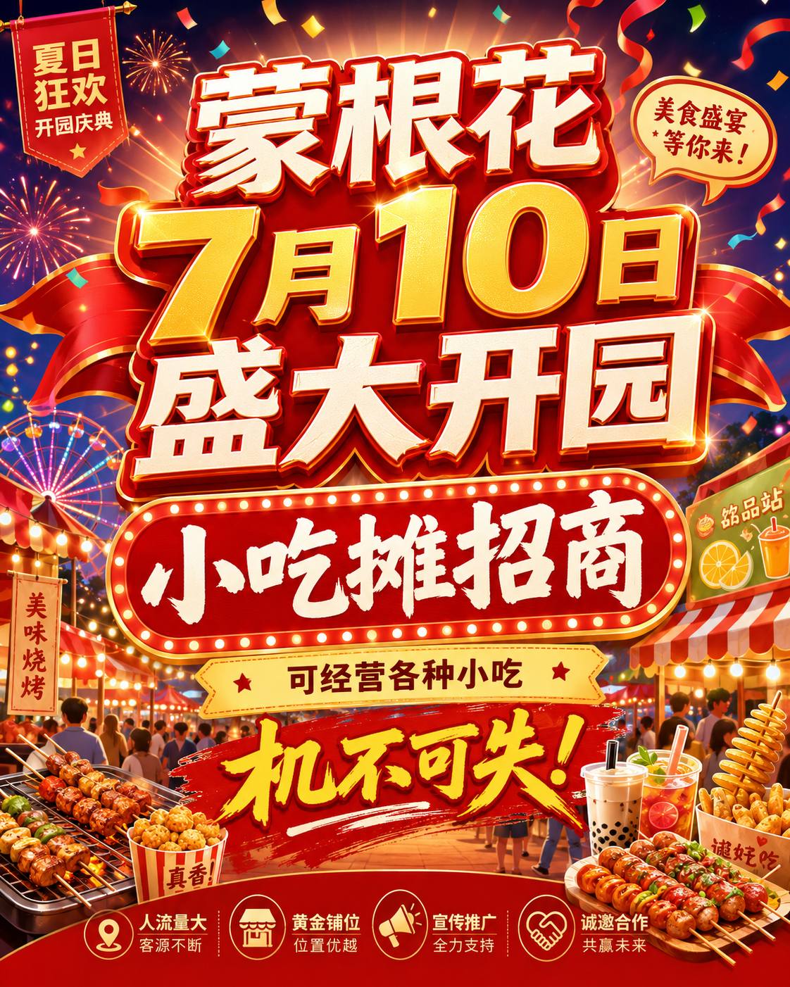 蒙根花7月10曰盛大开园，小吃摊招商