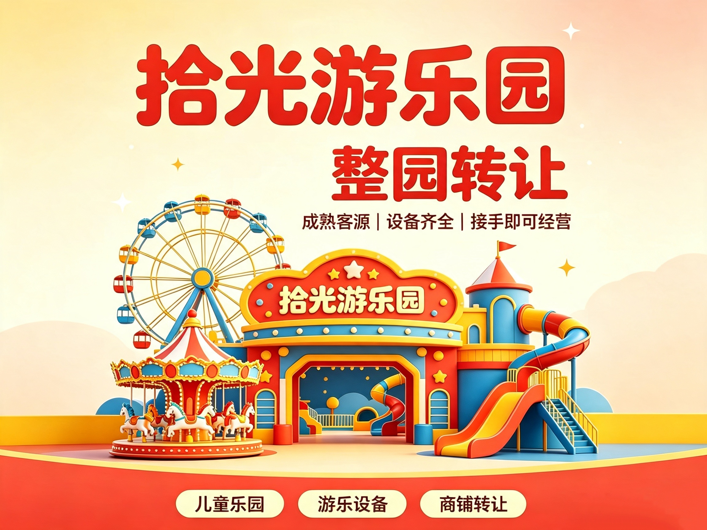 拾光游乐园整体转让，客源稳定，全套游乐设备齐全，接手即可营业